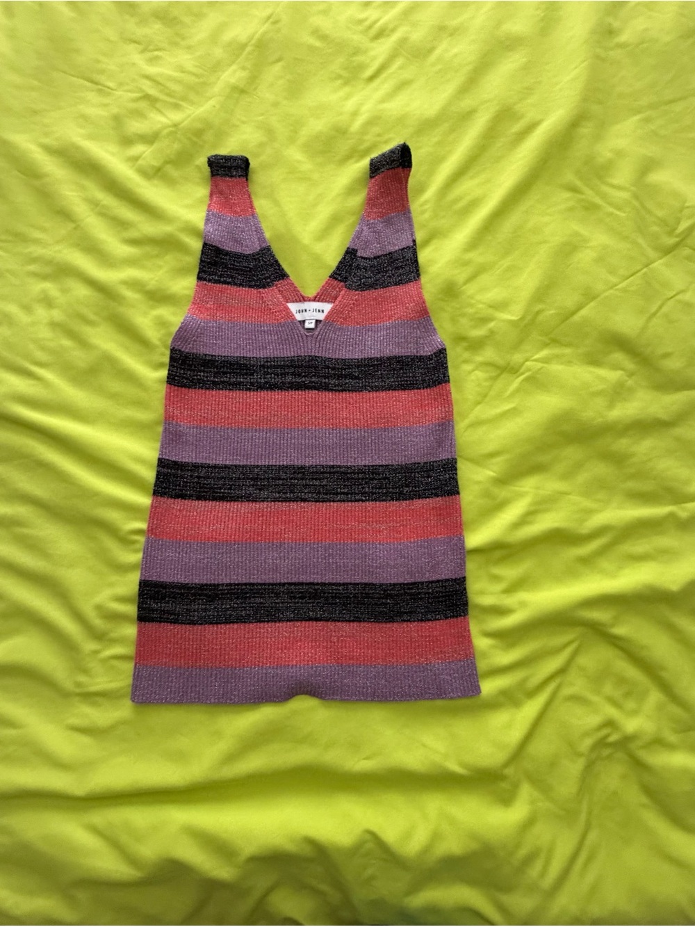 Striped V-Neck Knit Tank Top in Purple, Coral & Black